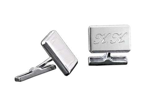 Prostokątne gładkie spinki do koszuli z grawerunkiem srebro 925