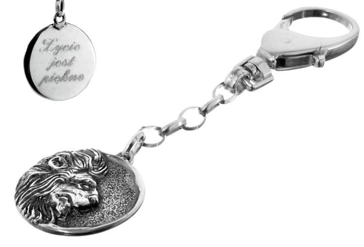 grawerowany srebrny brelok do kluczy zodiak lew