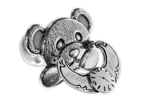 Smoczek srebrny Miś grawerowana pamiątka Chrztu dla chłopca od dziadków