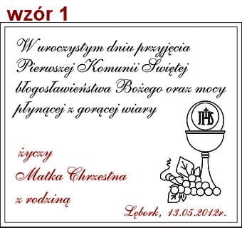 wzory dedykacji Komunia