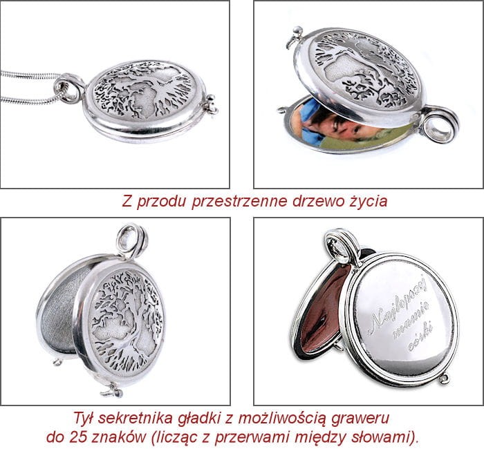 Srebrny sekretnik Drzewo Życia na puzderko zdjęcie z grawerunkiem