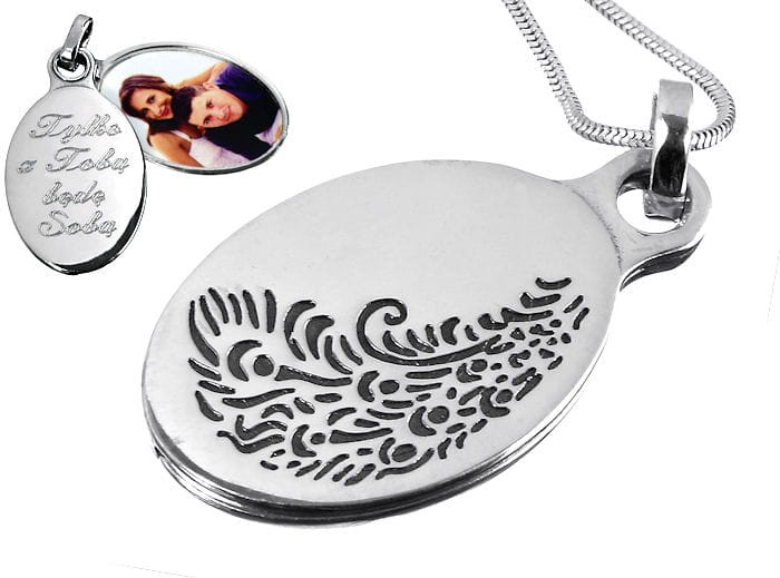 Personalizowany medalion srebrny owalny - pawi ogon