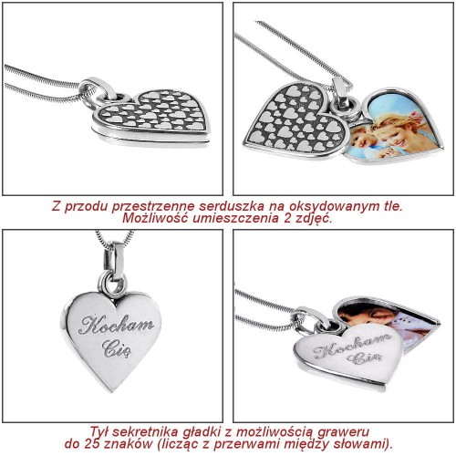 Otwierany sekretnik serce na 2 zdjęcia z grawerem na prezent