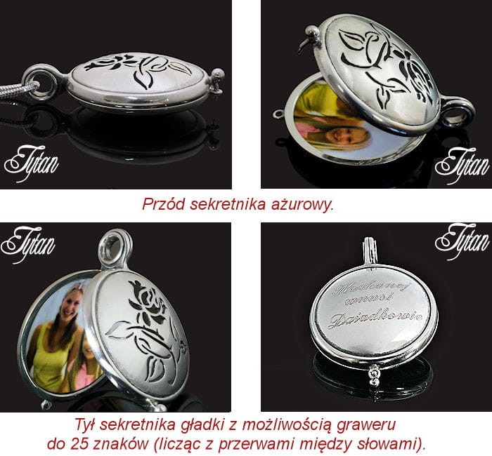 Sekretnik ażurowa Różyczka na zdjęcie - łańcuszek, grawer, srebro 925