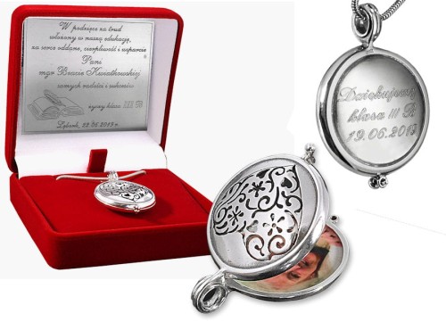 Srebrny sekretnik Serduszko z grawerunkiem na łańcuszku, podziękowanie dla nauczyciel