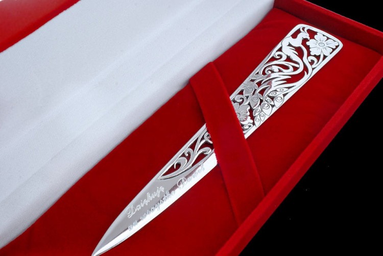 Nóż do kopert na prezent - srebro 925, grawer. etui