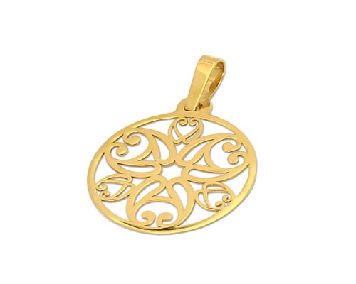 Złoty wisiorek na łańcuszek  - Ażurowa rozeta - zawieszka celebrytka