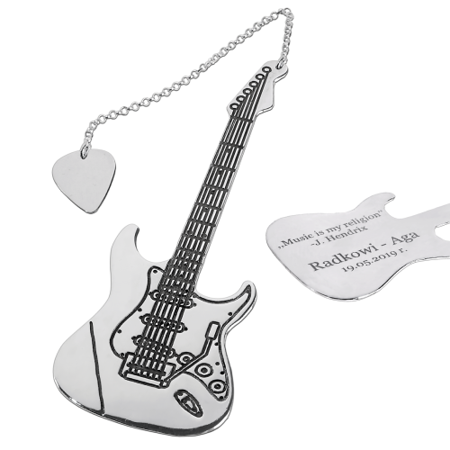 Srebrna gitara zakładka do książki z grawerem