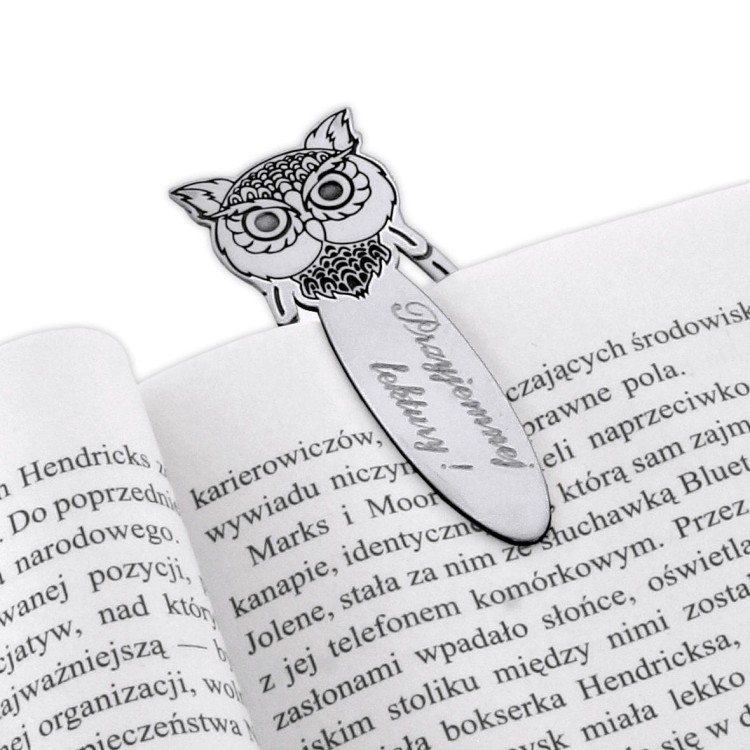 Zakładka srebrna do książki sowa z grawerunkiem na prezent