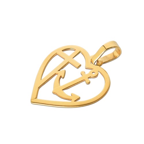 Wisiorek  złoty Wiara Nadzieja Miłość - zawieszka serce z krzyżem i kotwicą - złoto 585 (14K)