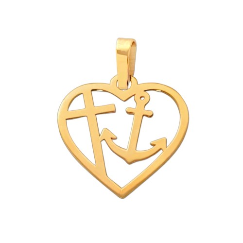 złota zawieszka na łańcuszek Wiara Nadzieja Miłość - wisiorek serduszko ze złota 585