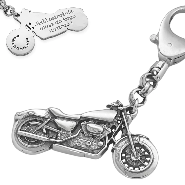 Srebrny brelok do kluczyka motor Chopper - grawerowany na prezent