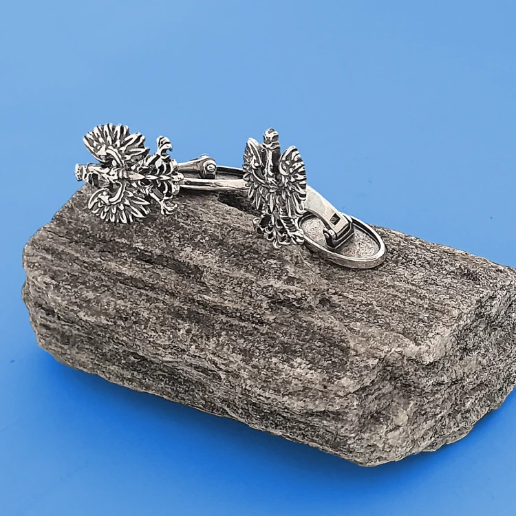 Patriotyczne spinki do mankietów Orzeł w koronie -srebro-925, grawerunek