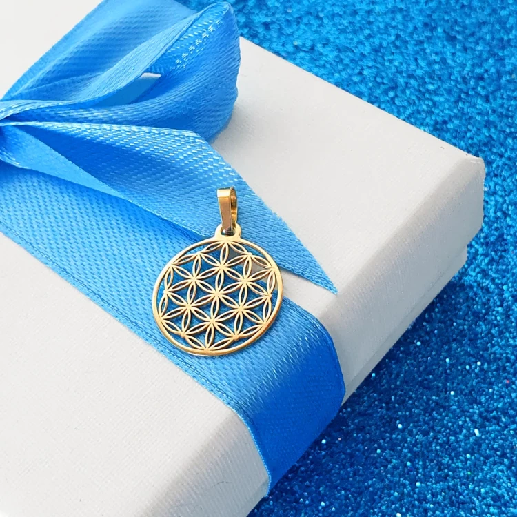 Złota zawieszka kwiat zycia male kółeczko celebrytka