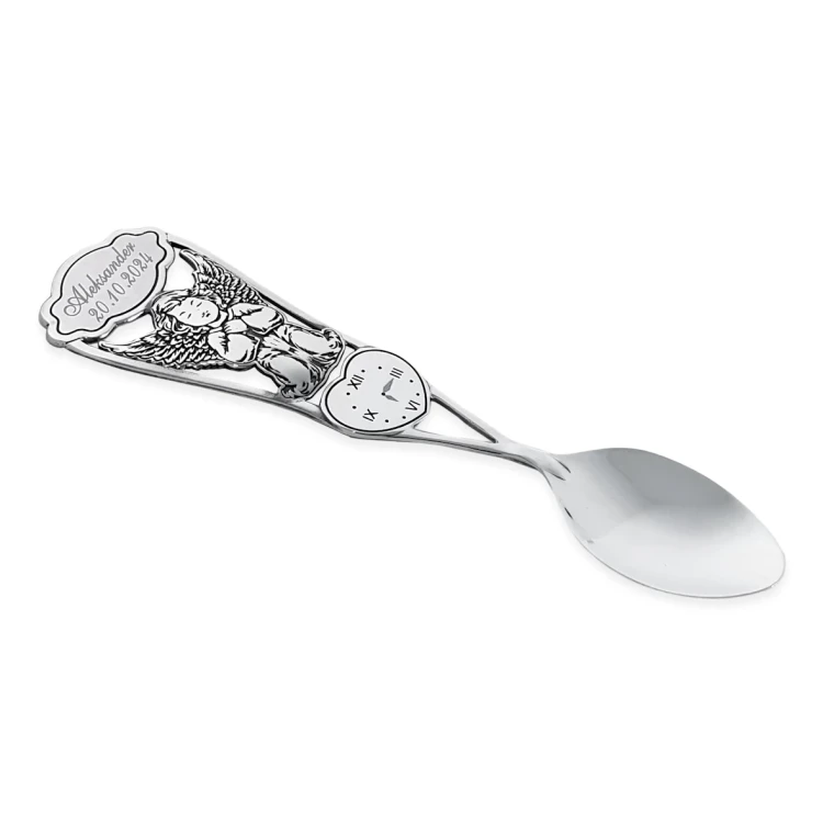 Grawerowana srebrna łyżeczka Anioł - prezent dla dziecka z okazji Chrztu
