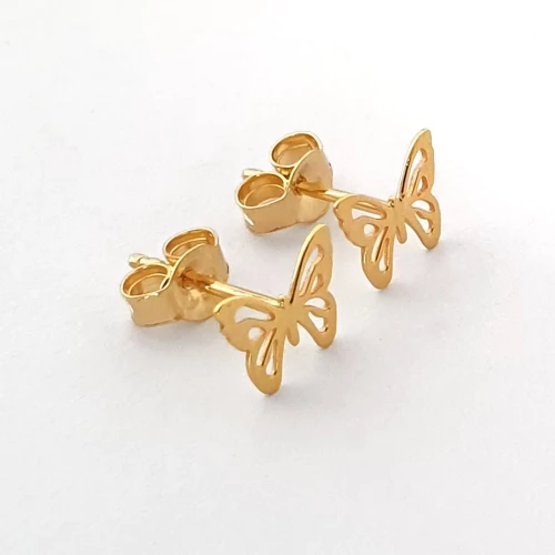 Złote kolczyki motyl ażurowy zapięcie na sztyft - 14k
