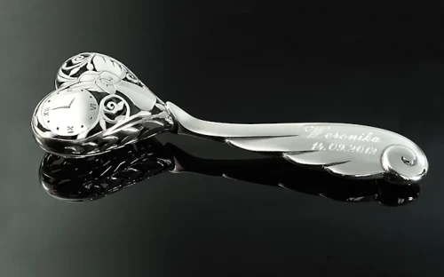 Grzechotka Skrzydło Anioła z grawerem prezent na chrzest święty - srebro 925