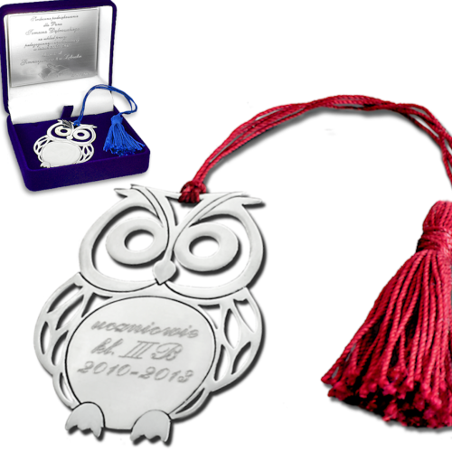 Srebrna zakładka do książki Sowa z grawerunkiem - prezent dla nauczyciela