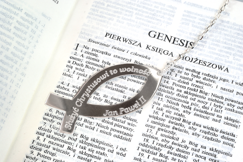 Srebrna zakładka do Biblii w kształcie Rybki z grawerem na prezent