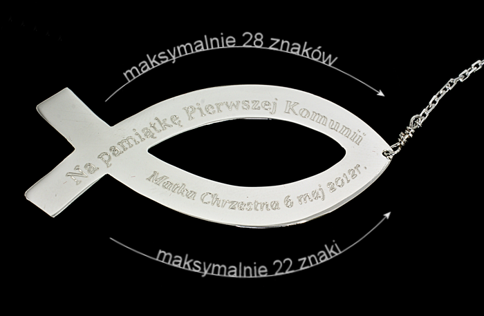 Srebrna rybka zakładka z indywidualnym grawerunkiem prezent na komunię