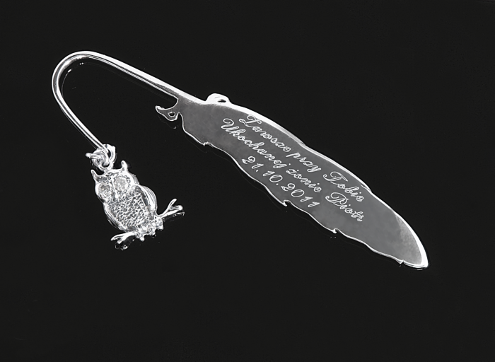 Personalizowana zakładka do książki srebrna  - Piórko