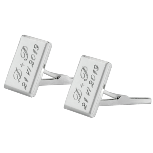 Prostokątne gładkie spinki do koszuli z grawerunkiem dla Pana Młodego srebro 925