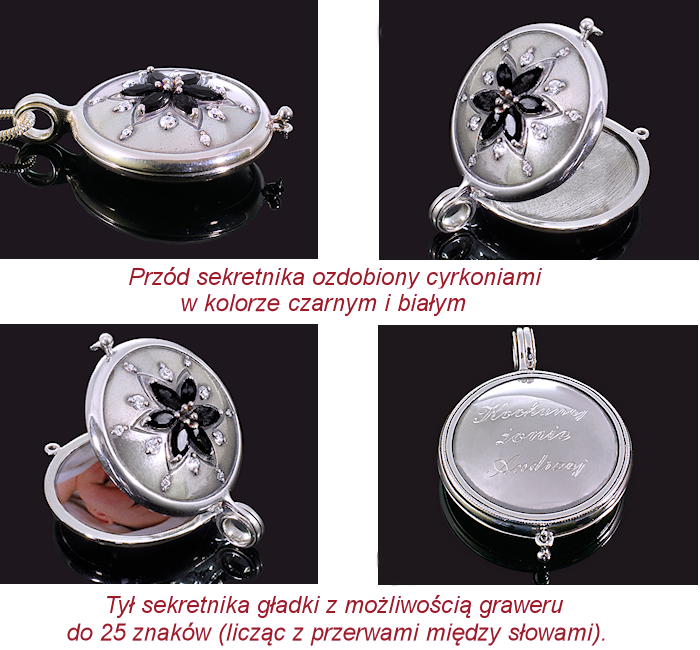 Grawerowany medalion z cyrkoniami na łańcuszku