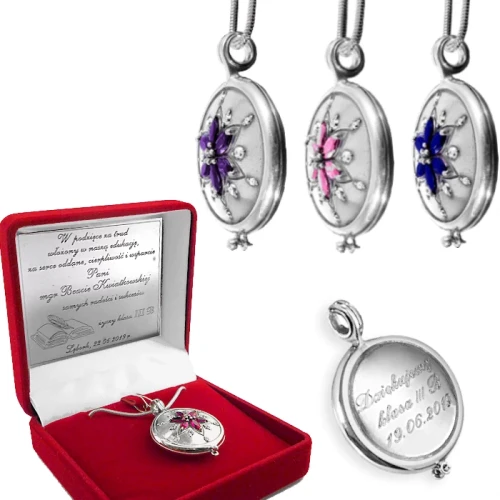 Sekretnik Kwiat z cyrkonii ze srebra - podziękowanie dla nauczycielki