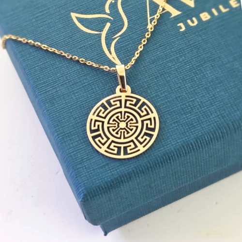 złoty wisiorek greka zawieszka kółeczko z greckim wzorem złoto 585