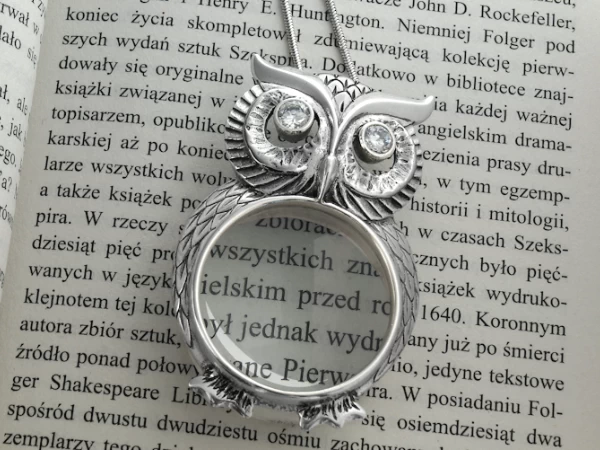 Lupa w srebrnej oprawie - wisiorek sowa