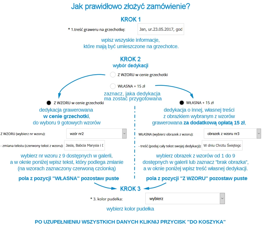 instrukacja grawerunku dedykacji na chrzest do grzechotki srebrnej